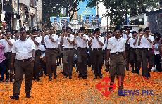 Union Minister for Education Pralhad Joshi participated in the Rashtriya Swayamsevak Sangh (RSS) Vijayadashami Path Sanchalan (route march) in Hubballi on Sunday October 25, 2026. -KPN 