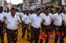 Union Minister for Education Pralhad Joshi participated in the Rashtriya Swayamsevak Sangh (RSS) Vijayadashami Path Sanchalan (route march) in Hubballi on Sunday October 25, 2026. -KPN 