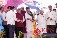  Chief Minister D.K. Shivakumar laid the foundation stone  for various development works in the premises of the Shri Renuka Yellamma Temple in Savadatti, Belagavi district on Monday. -KPN 
