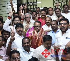 Shashil G. Namoshi of BJP won the Karnataka Legislative Council election from the North-East Teachers' constituency, greeted by BJP workers in Kalaburagi. -KPN 