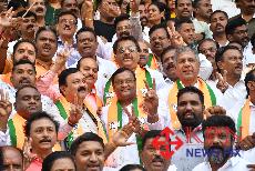 BJP leaders celebrate the victory of NDA candidates in the Legislative Council election in Hubballi on Wednesday. _KPN 