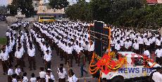 Rashtriya Swayam Sevak Sangh (RSS) workers take out Vijayadashami Patha Sanchalana in Chikkamagaluru on Thursday -KPN 