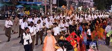 Rashtriya Swayam Sevak Sangh (RSS) workers take out Vijayadashami Patha Sanchalana in Chikkamagaluru on Thursday -KPN 